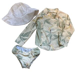 Jessica Simpson White and Green Diaper Covers Swim Set